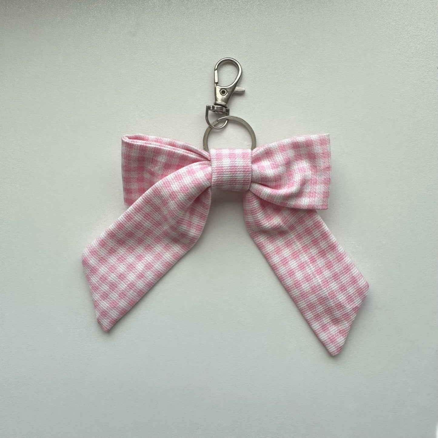 Pink Gingham Bow Bag Charm