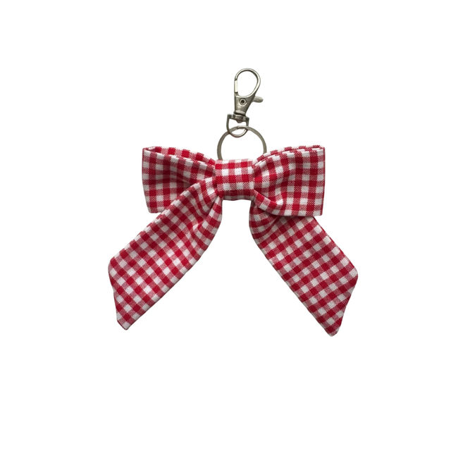 Dark Red Gingham Bow Bag Charm