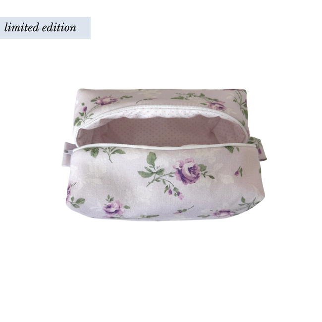 Purple French Floral Makeup Bag