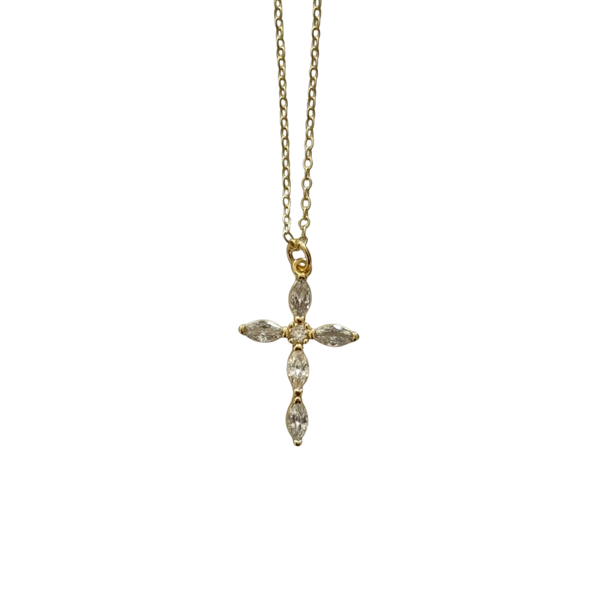 Gold Gem Cross Necklace (Pre-Order)