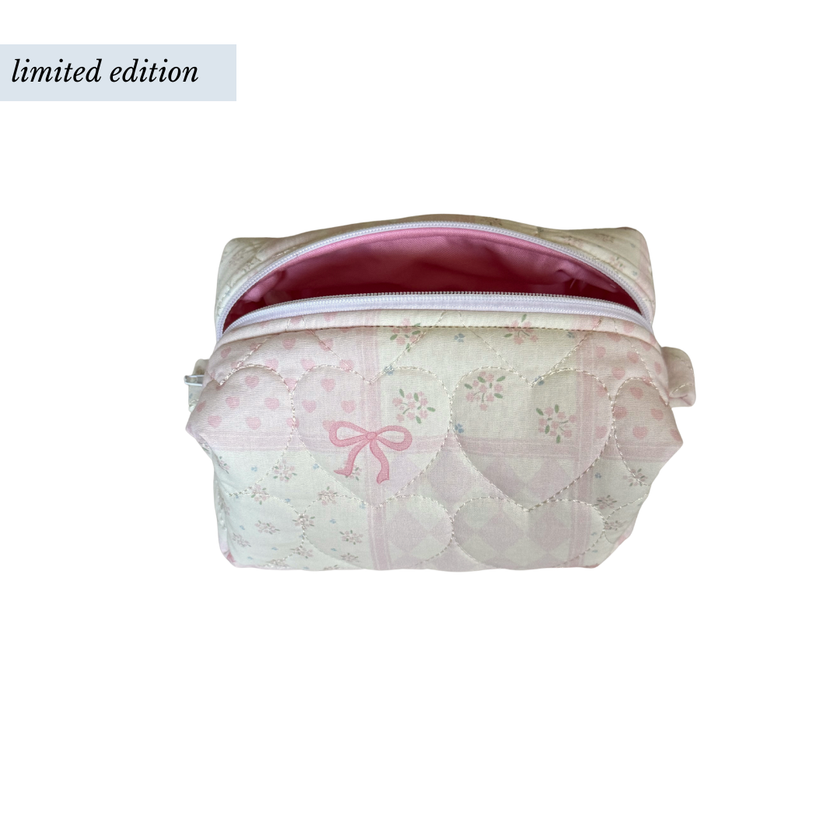 Small Heart Quilted Makeup Bag