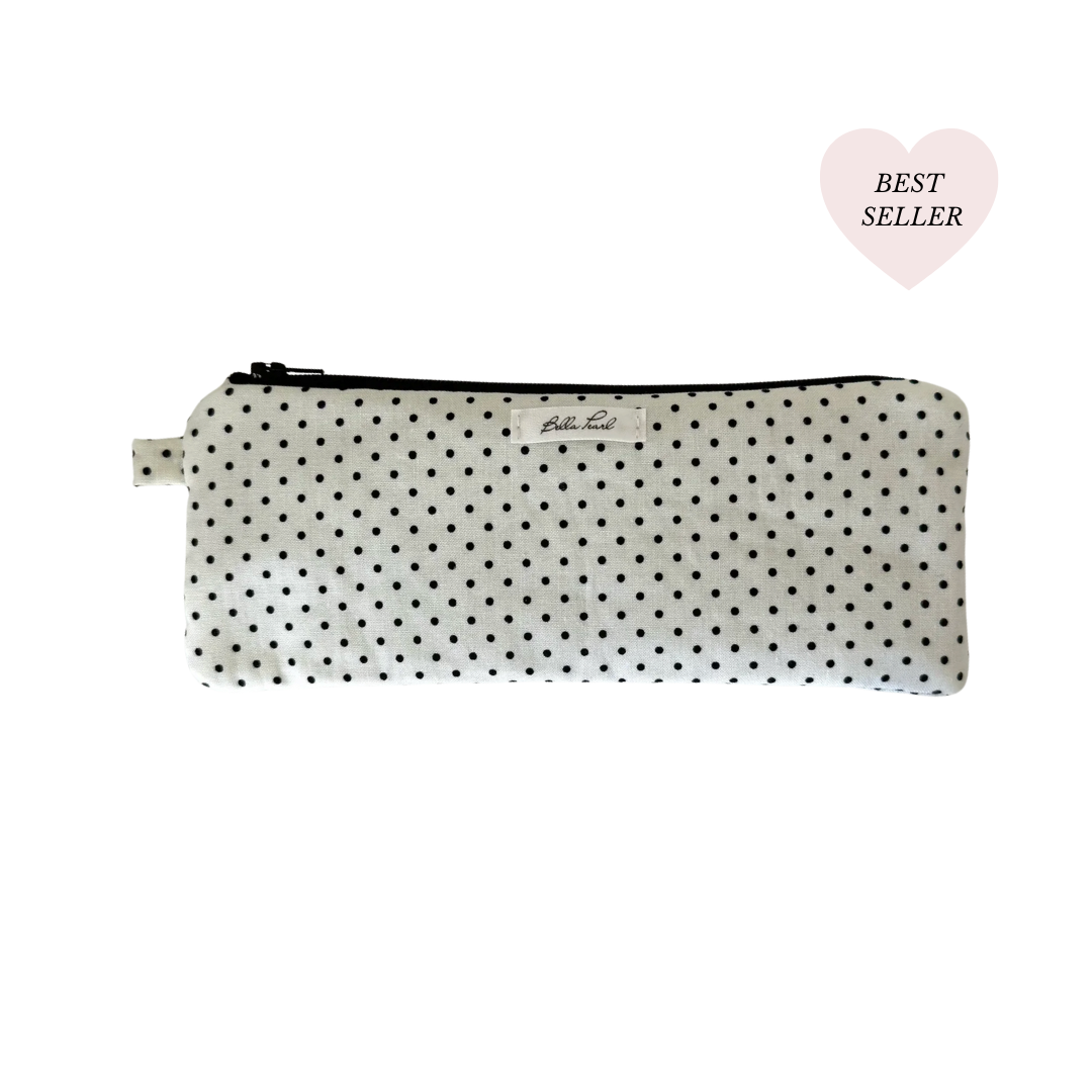 Flat Black Polka Dot Pencil Pouch
