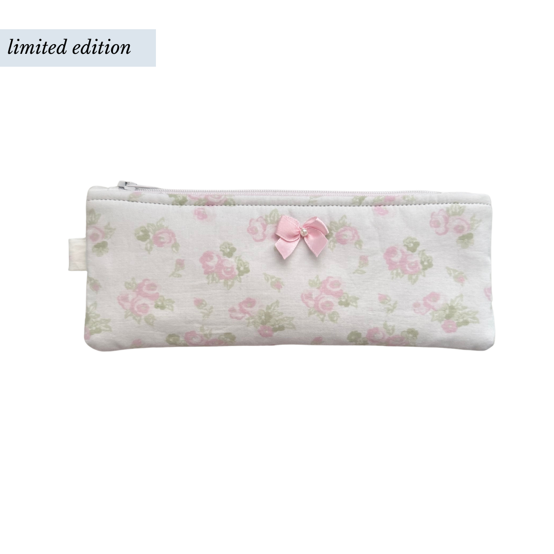 Flat Pink Rose Pencil Pouch