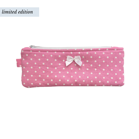 Flat Bright Pink Polka Dot Pencil Pouch
