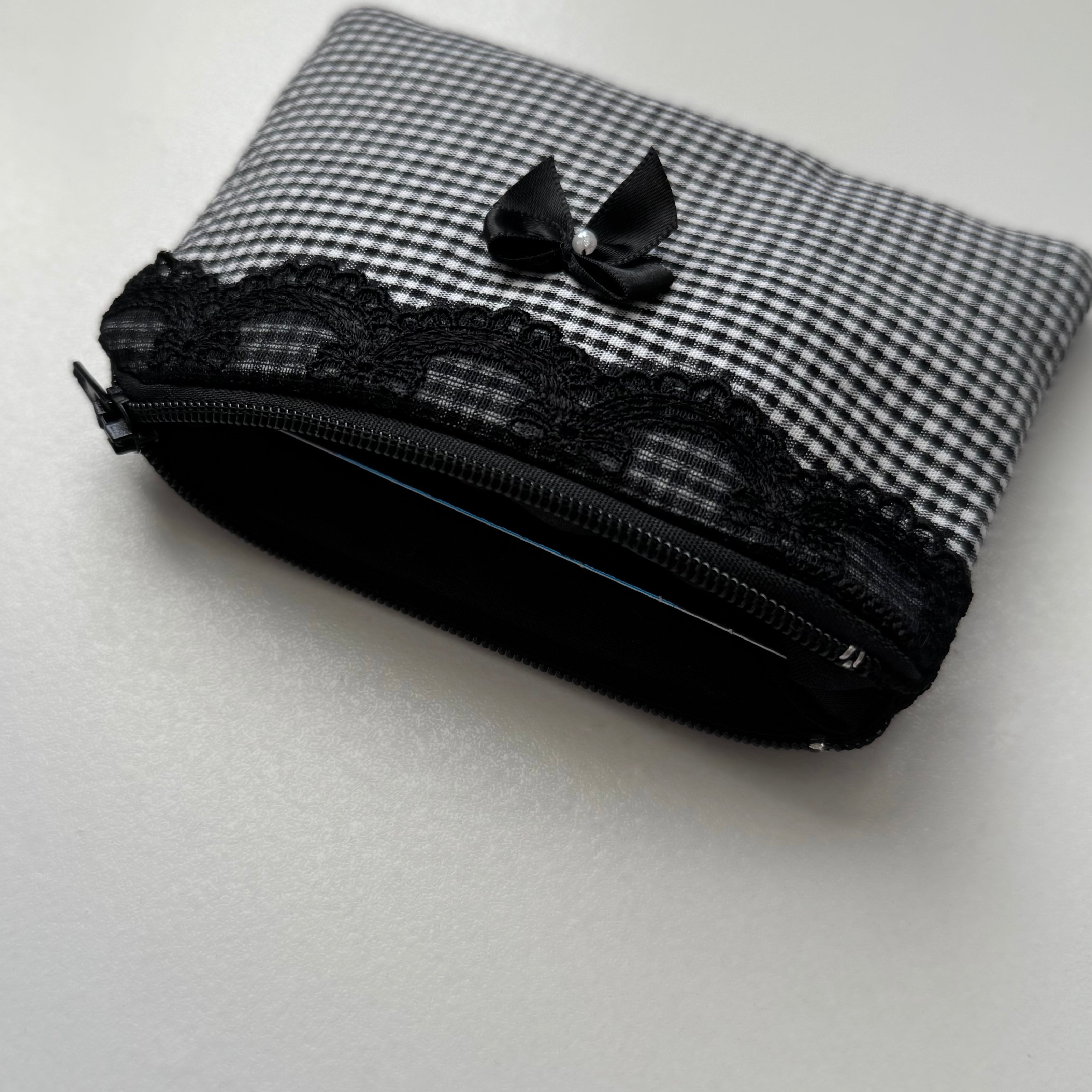Black Lace Gingham Coin Pouch (Pre-Order)