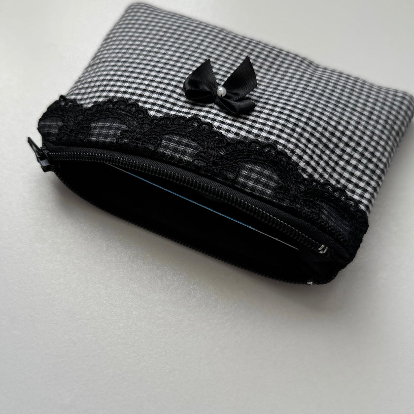 Black Lace Gingham Coin Pouch