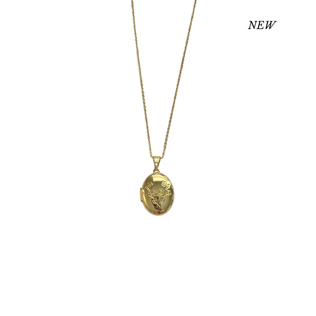Gold Floral Oval Locket Necklace
