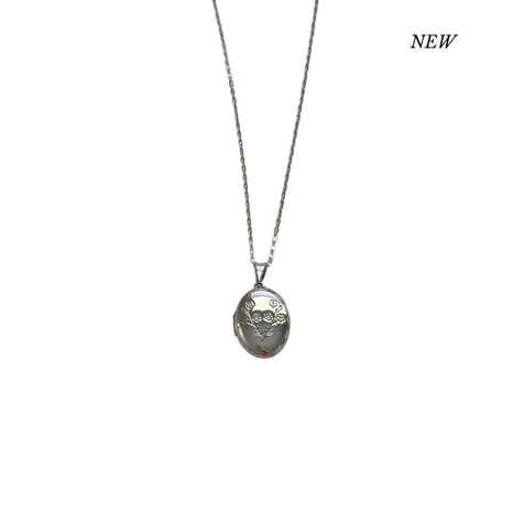 Silver Floral Oval Locket Necklace