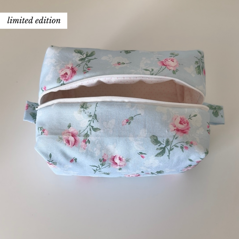 Small Blue French Floral Makeup Bag