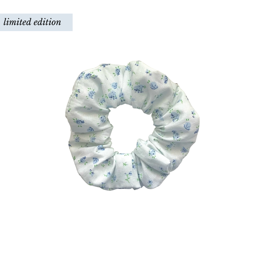 Blue Floral Cotton Scrunchie