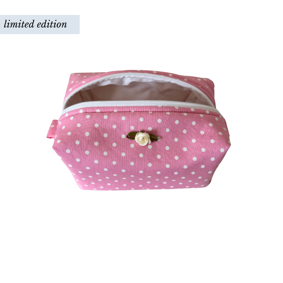 Small Bright Pink Polka Dot Makeup Bag