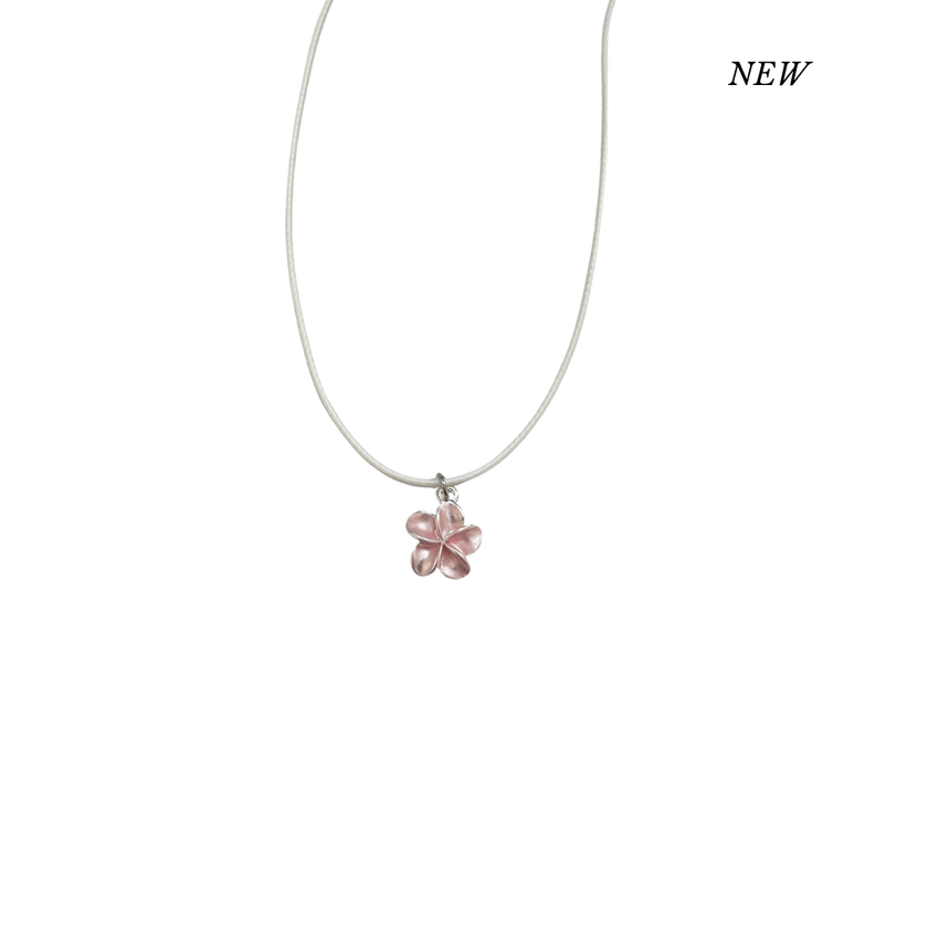 Pink Pearl Plumeria Cord Necklace