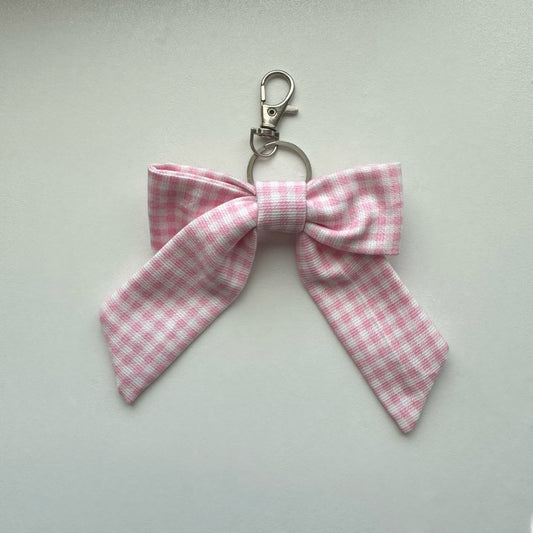 Pink Gingham Bow Bag Charm