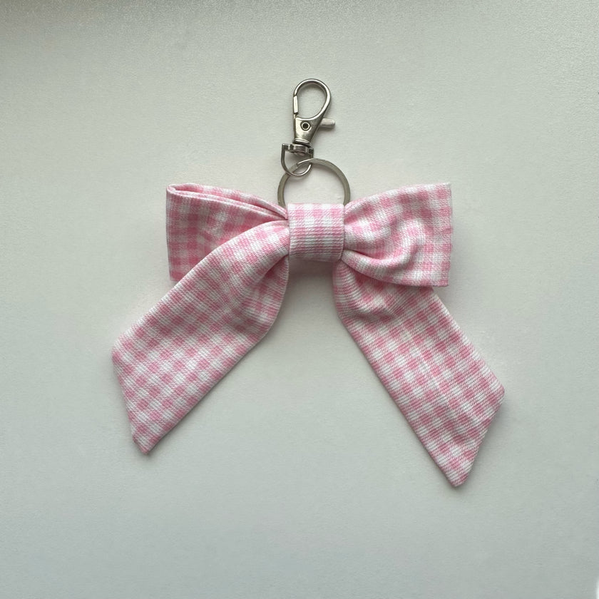 Pink Gingham Bow Bag Charm