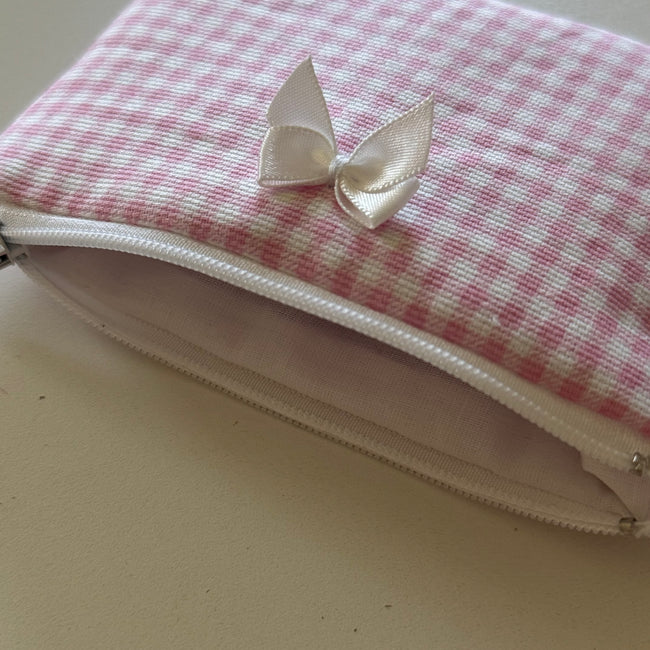 Pink Bow Gingham Coin Pouch