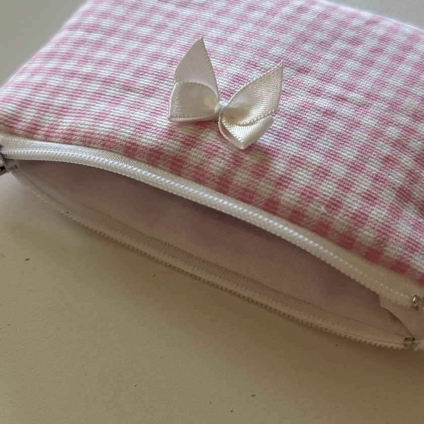 Pink Bow Gingham Coin Pouch