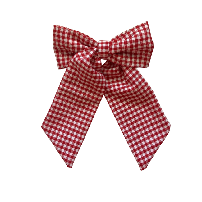 Dark Red Gingham Alondra Hair Bow Clip