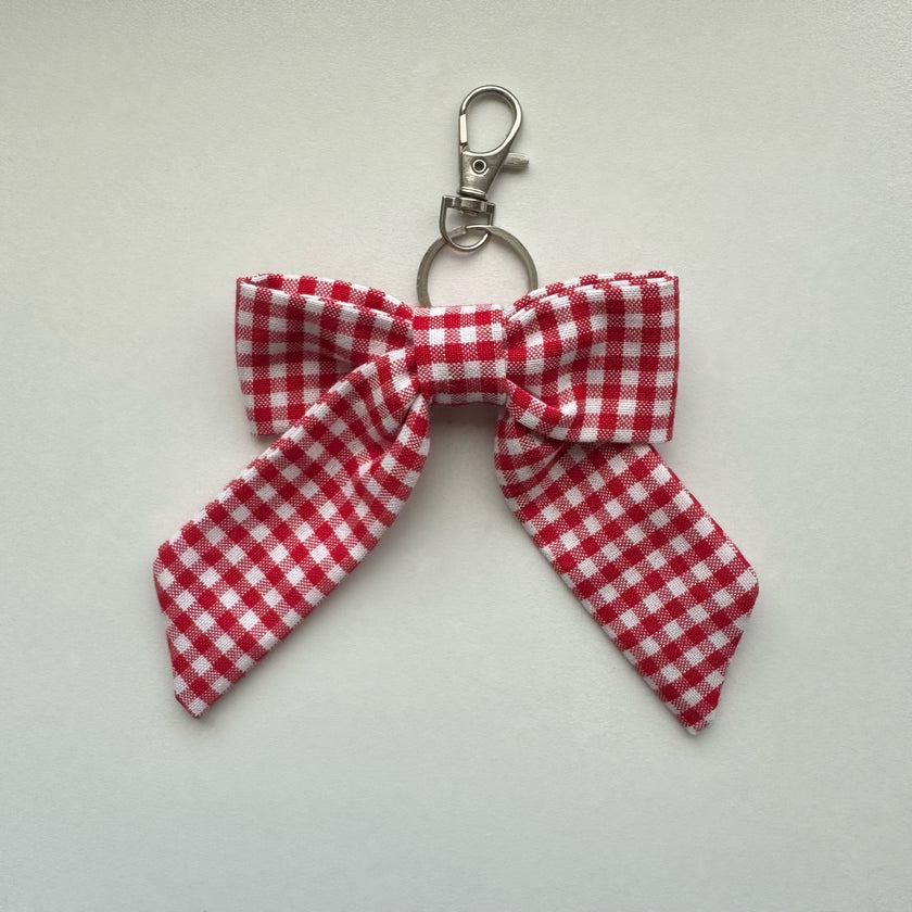 Dark Red Gingham Bow Bag Charm