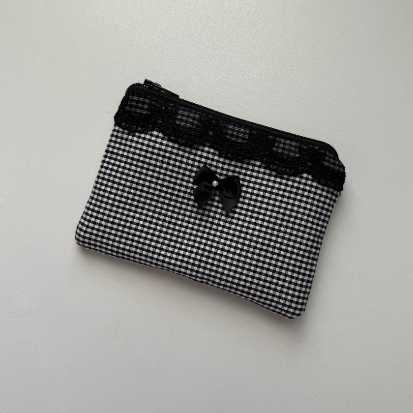Black Lace Gingham Coin Pouch