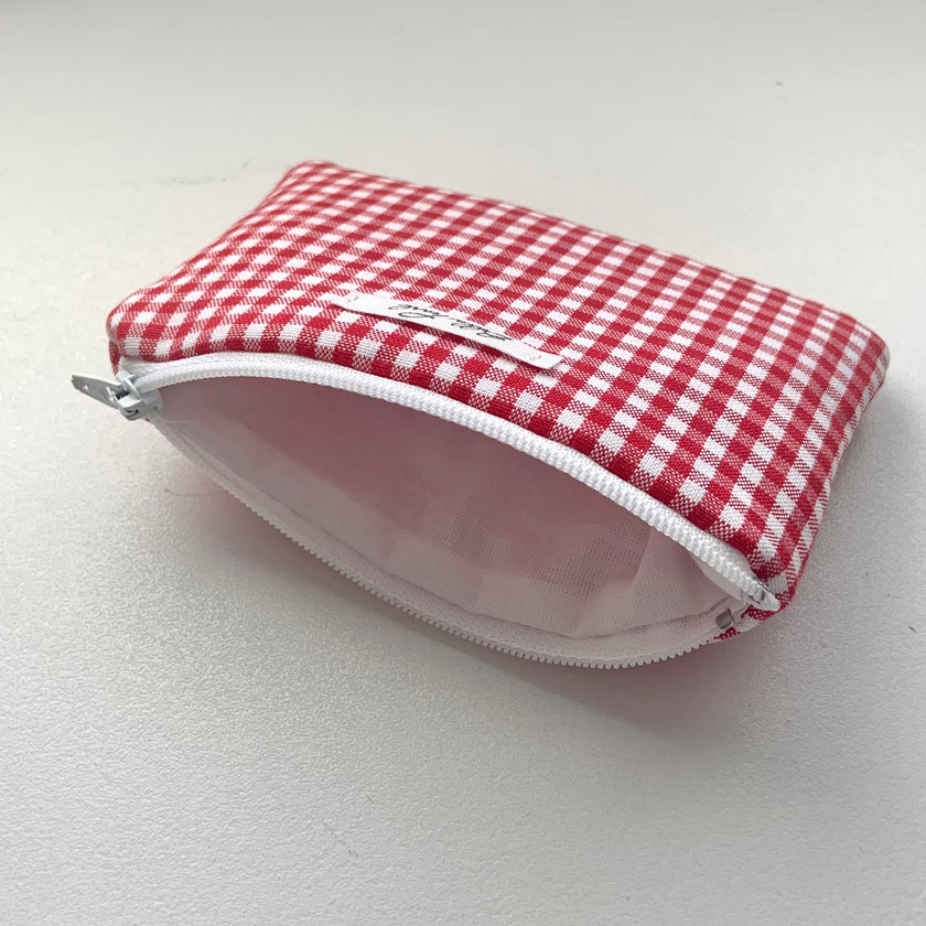 Dark Red Gingham Coin Pouch