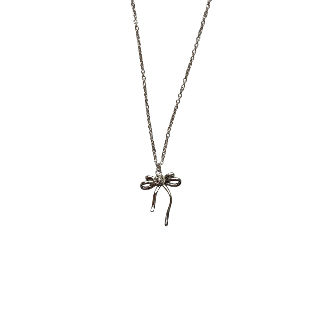 Silver Ribbon Rose Necklace