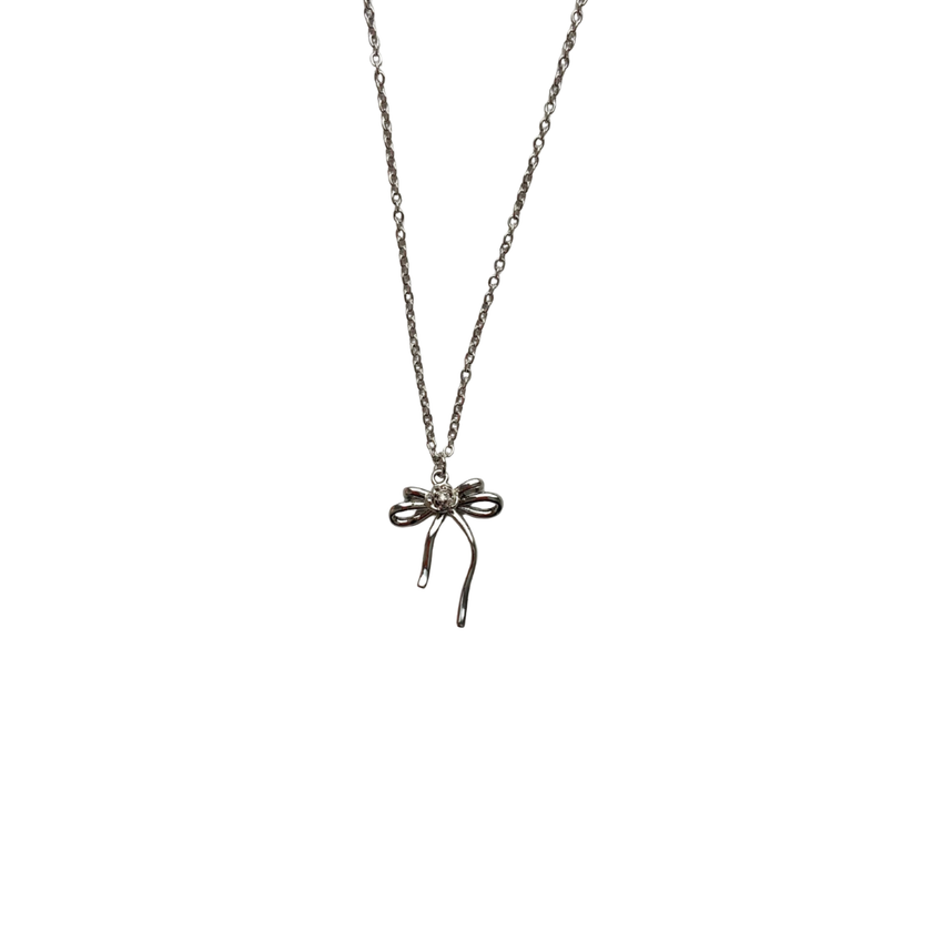 Silver Ribbon Rose Necklace