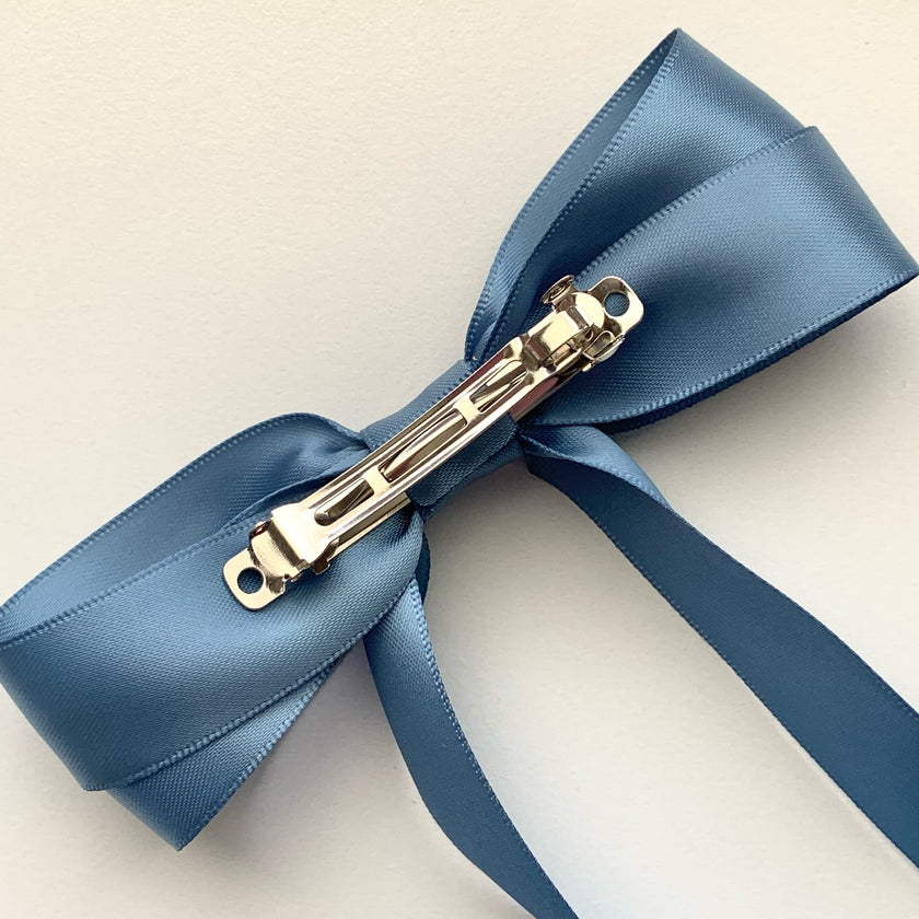 Steel Blue Rosette Hair Bow Clip