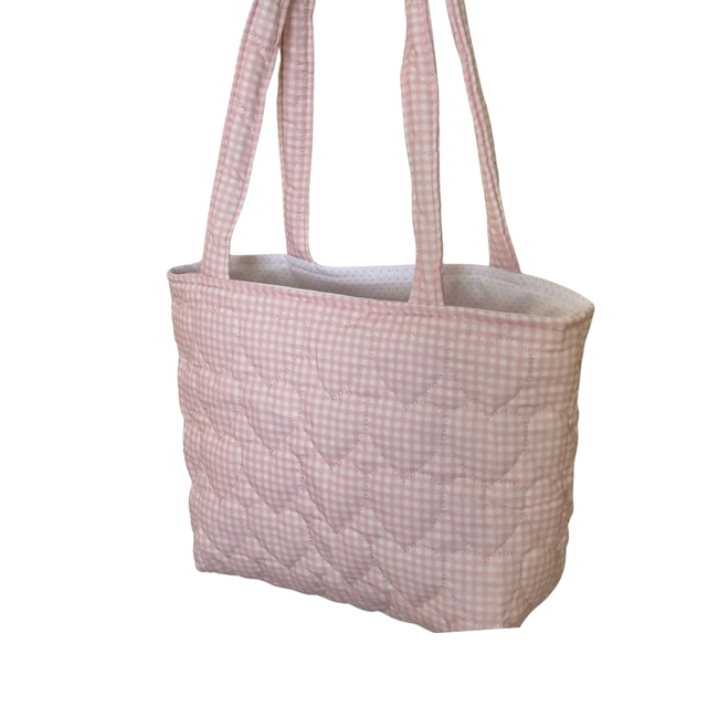 Pink Gingham Quilted Tote Bag