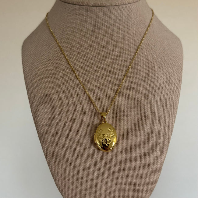 Gold Floral Oval Locket Necklace