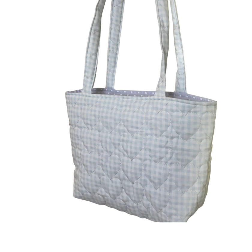 Blue Gingham Quilted Tote Bag