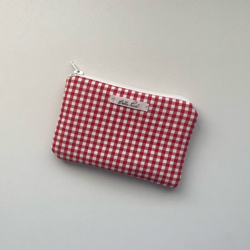 Dark Red Gingham Coin Pouch