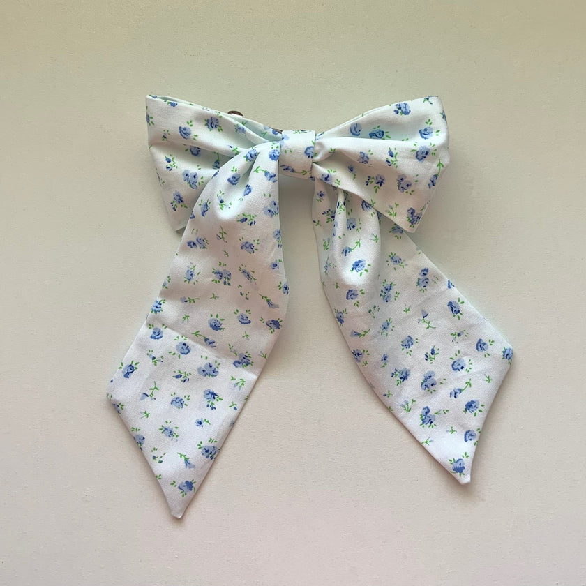 Blue Floral Alondra Hair Bow Clip