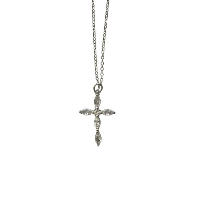 Silver Gem Cross Necklace (Pre-Order)