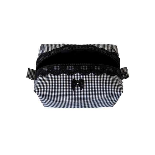 Small Black Lace Gingham Makeup Bag