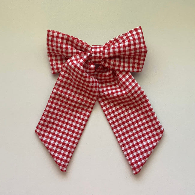 Dark Red Gingham Alondra Hair Bow Clip