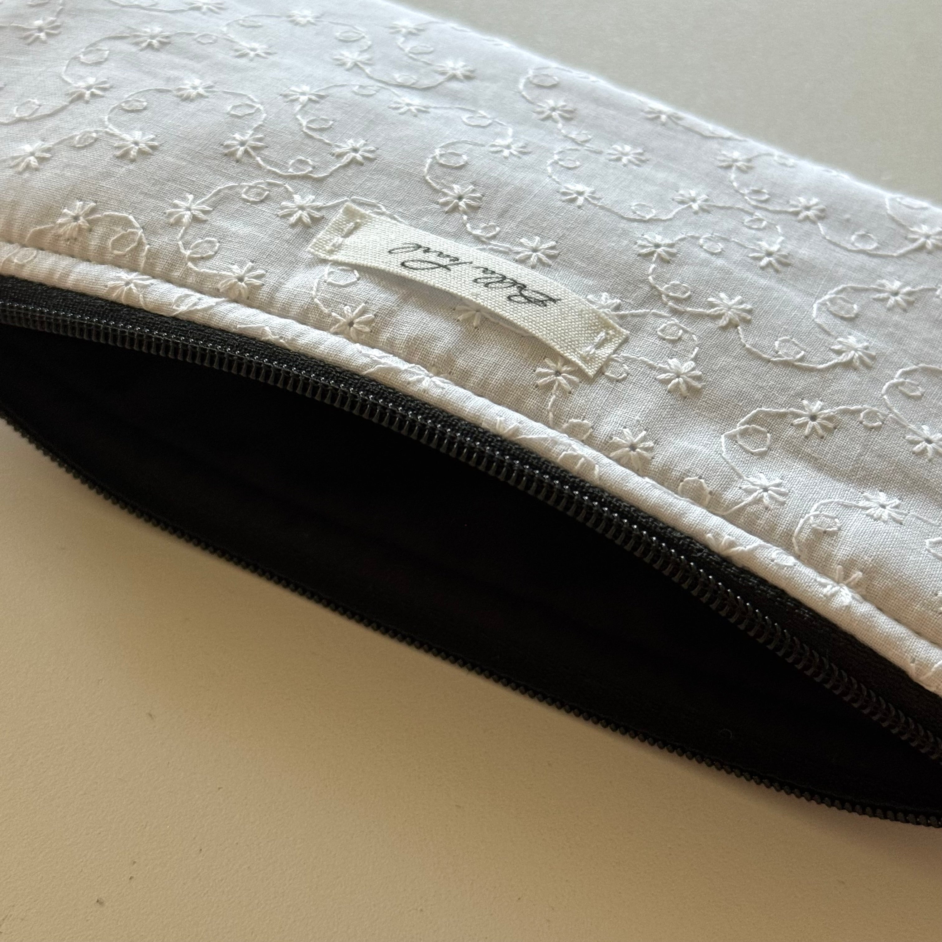 Flat White Embroidered Pencil Pouch