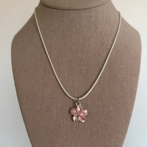 Pink Pearl Plumeria Cord Necklace