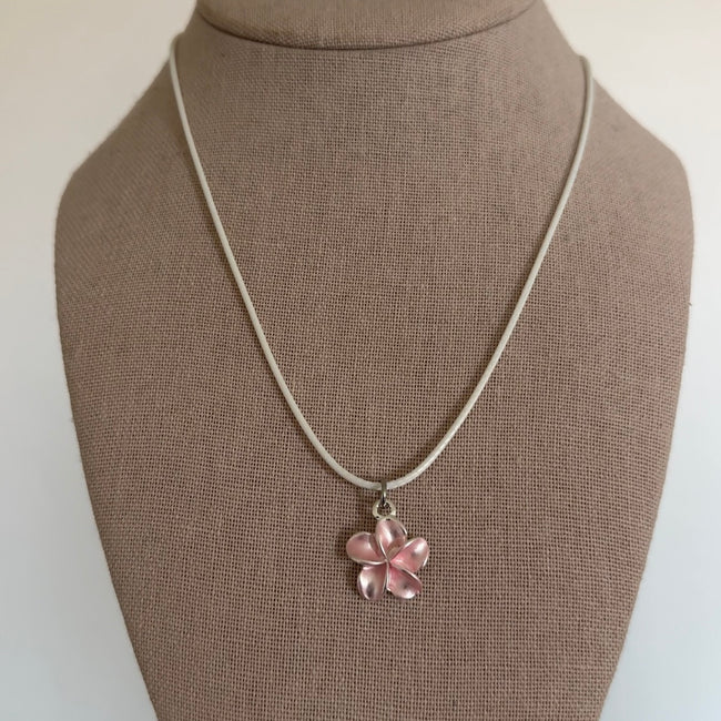 Pink Pearl Plumeria Cord Necklace