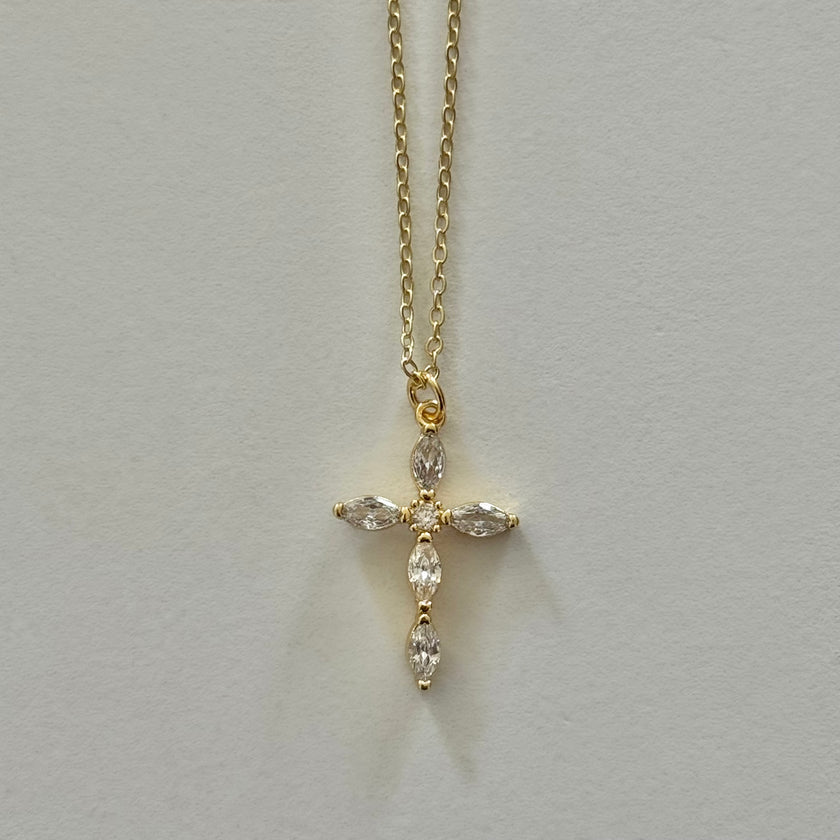 Gold Gem Cross Necklace