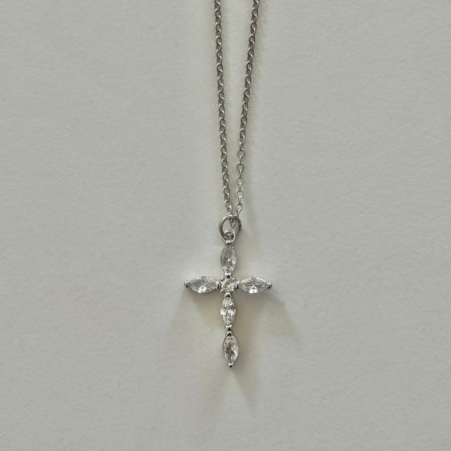 Silver Gem Cross Necklace