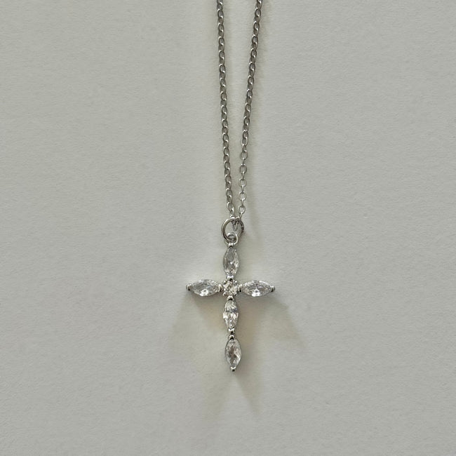 Silver Gem Cross Necklace