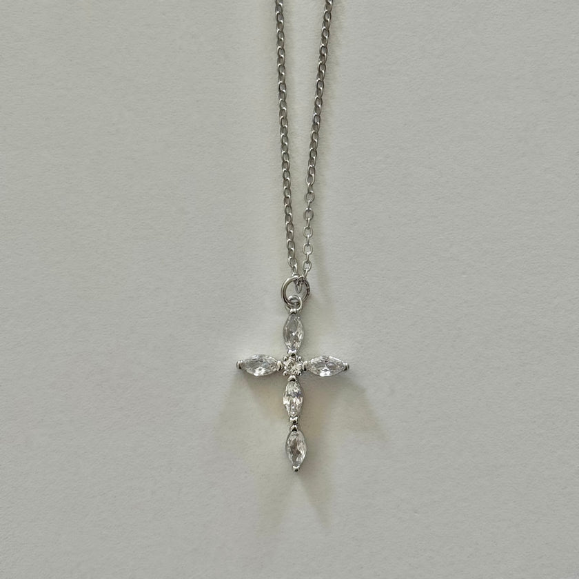Silver Gem Cross Necklace