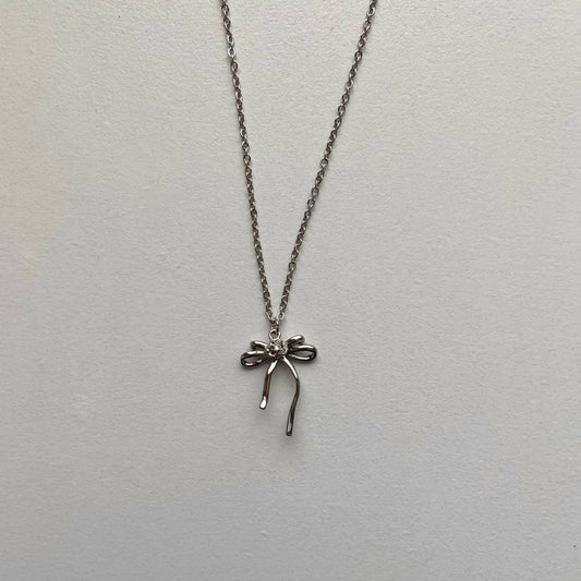 Silver Ribbon Rose Necklace