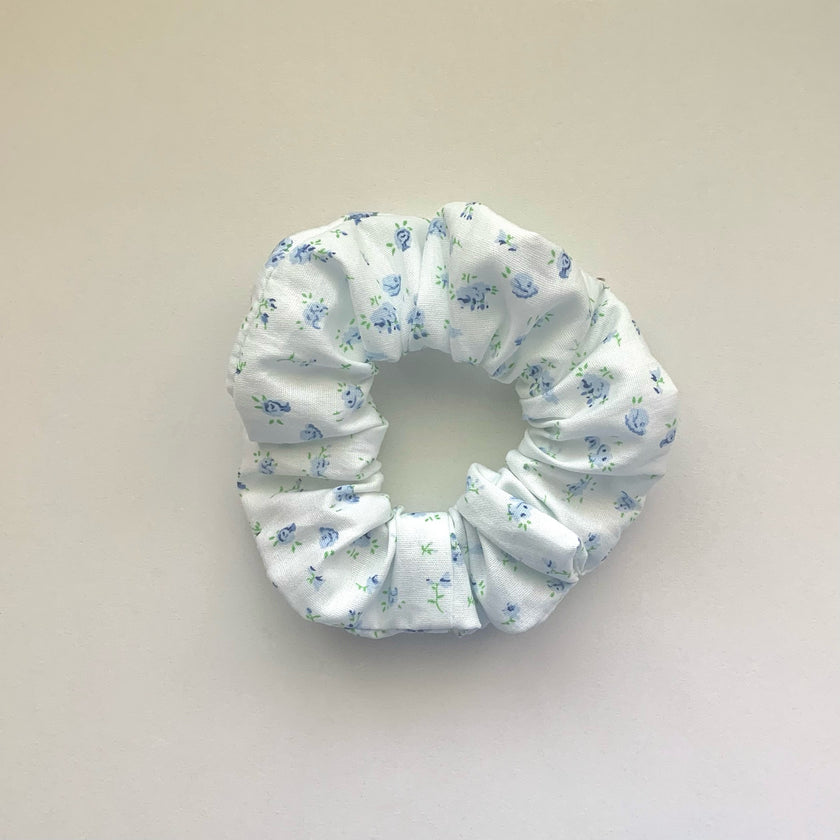Blue Floral Cotton Scrunchie