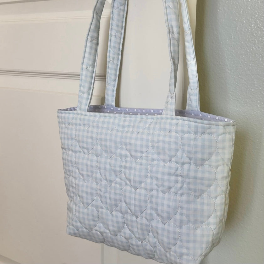 Blue Gingham Quilted Tote Bag