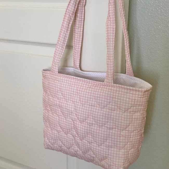 Pink Gingham Quilted Tote Bag