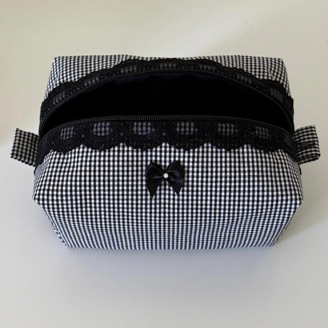 Small Black Lace Gingham Makeup Bag (Pre-Order)