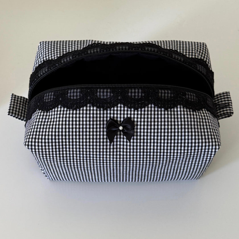 Small Black Lace Gingham Makeup Bag