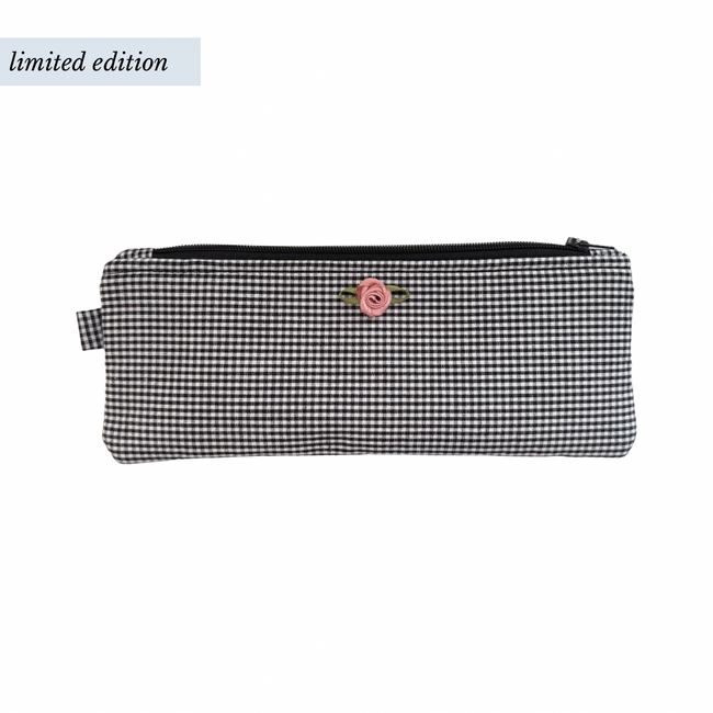 Flat Black Gingham Pencil Pouch