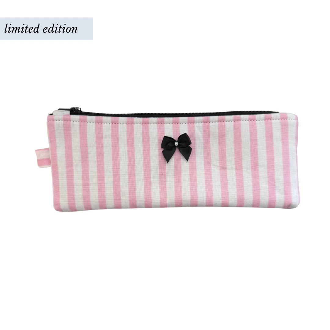 Flat Pink Stripe Pencil Pouch